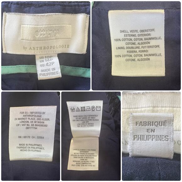 ETT TWA Anthropologie Embroidered Medallion Eyelet Wide Leg Pants Navy Blue 10P - Picture 9 of 9